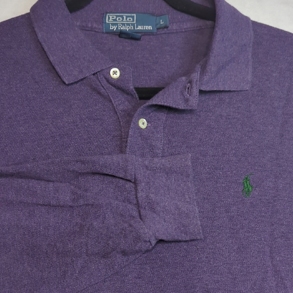 Polo Ralph Lauren Long Sleeve Mens Polo Shirt 100% Cotton Purple Size‎ Large